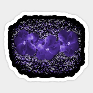 Purple Floral Fantasy - 3 Flowers on Starry Background Sticker